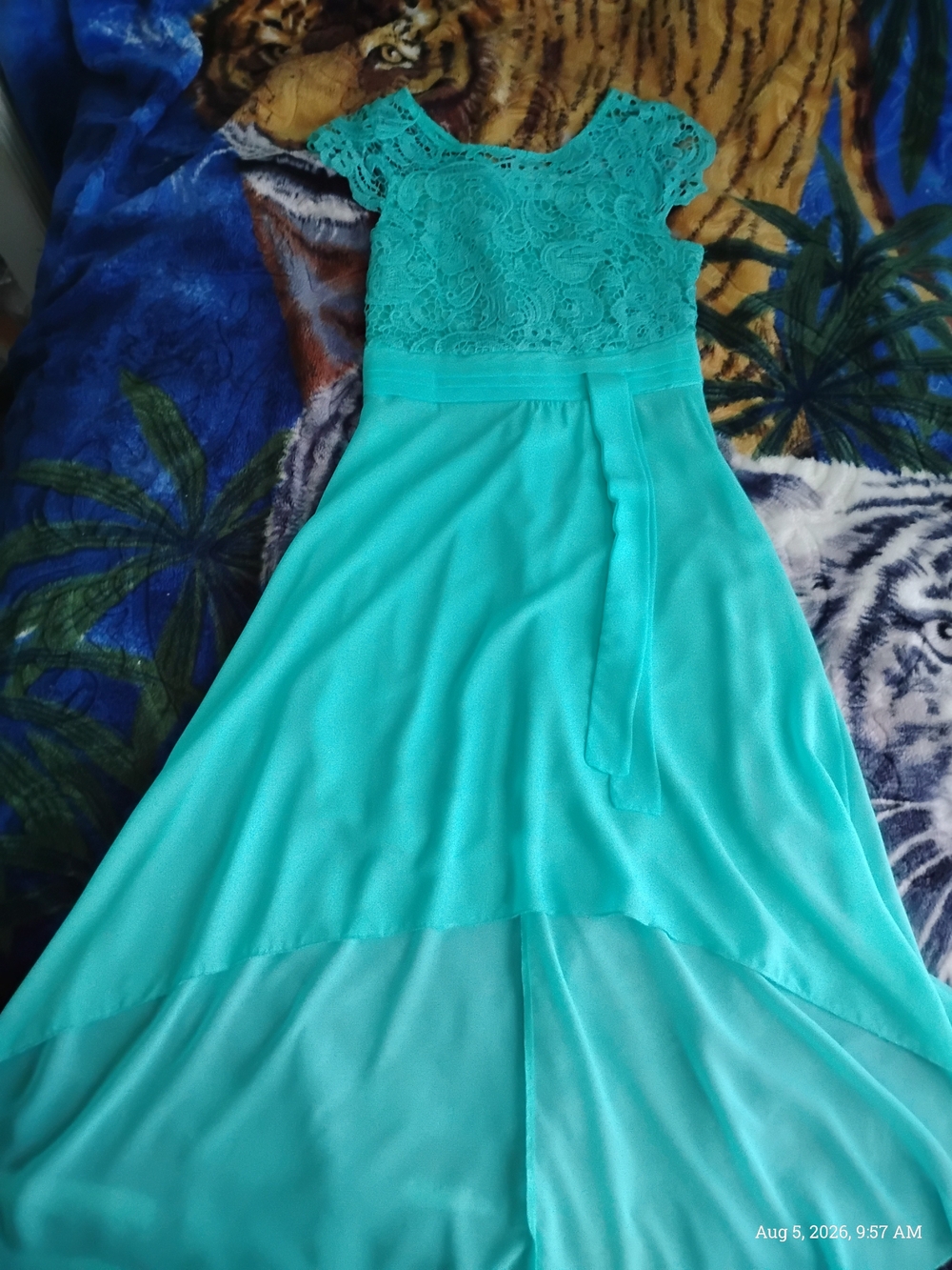 Lace Bodice High-Low Maxi Dress in Teal
